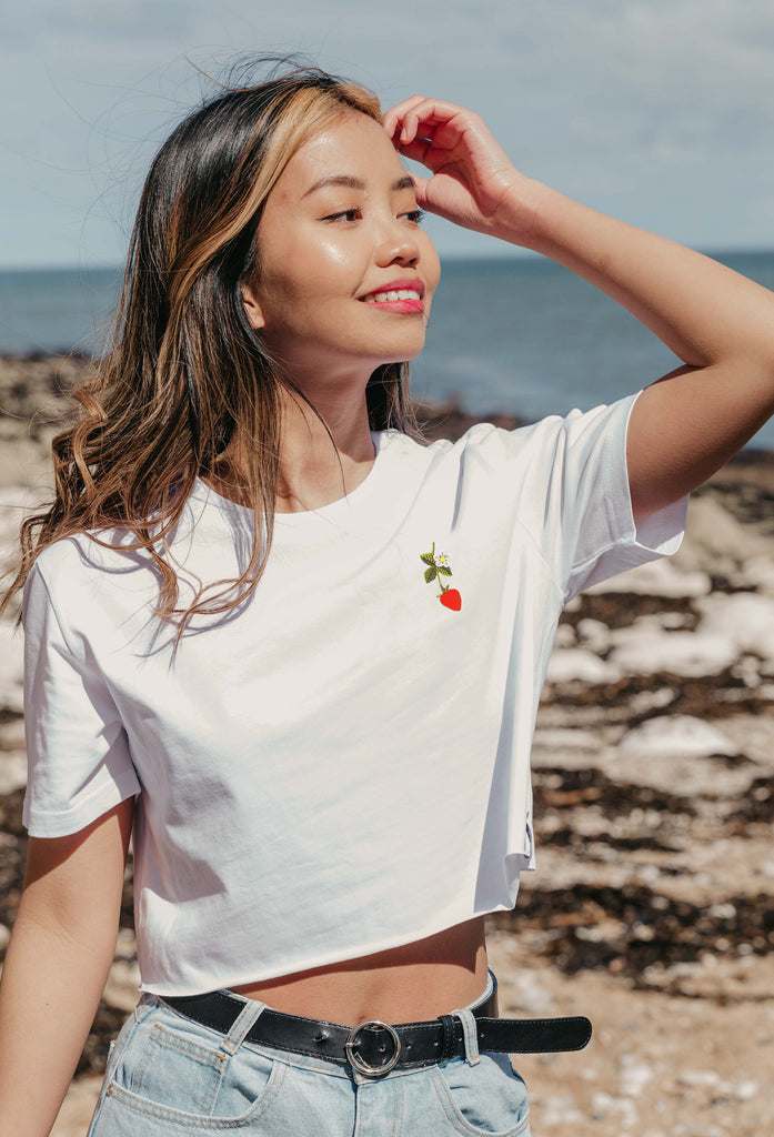 wild strawberry flower womens cropped t-shirt Big Wild Thought