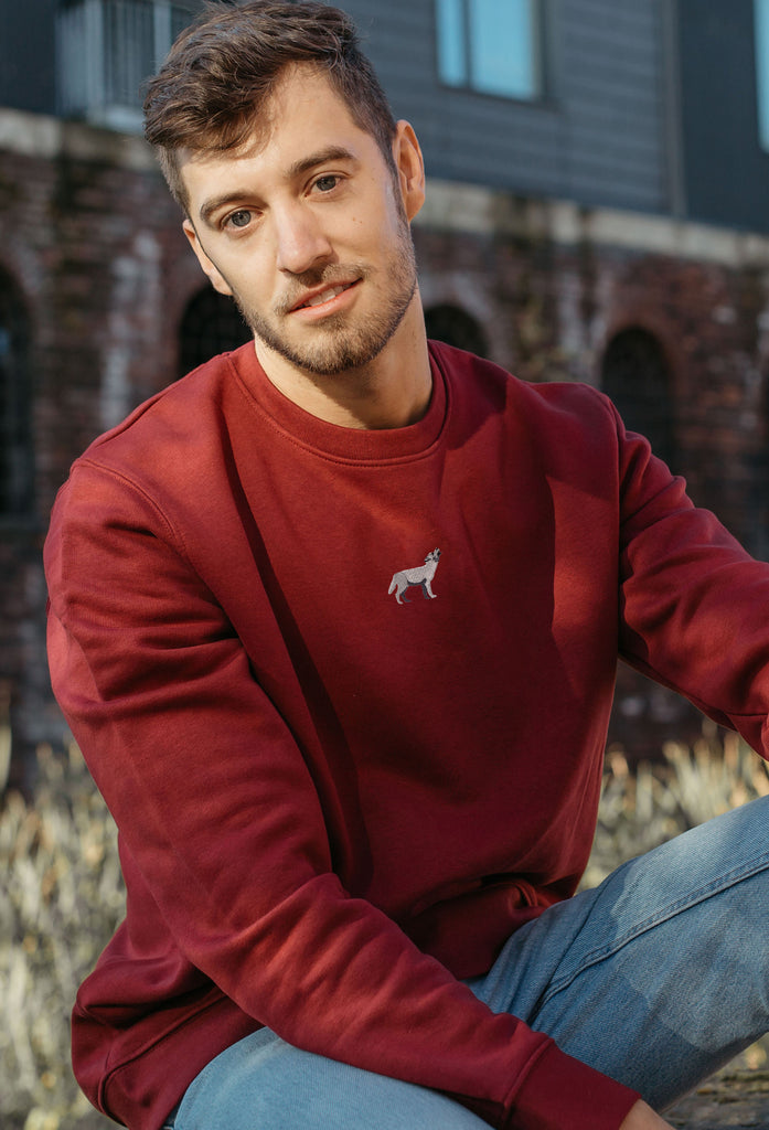Grey Wolf Unisex Embroidered Organic Sustainable Sweatshirt Jumper Big Wild Thought