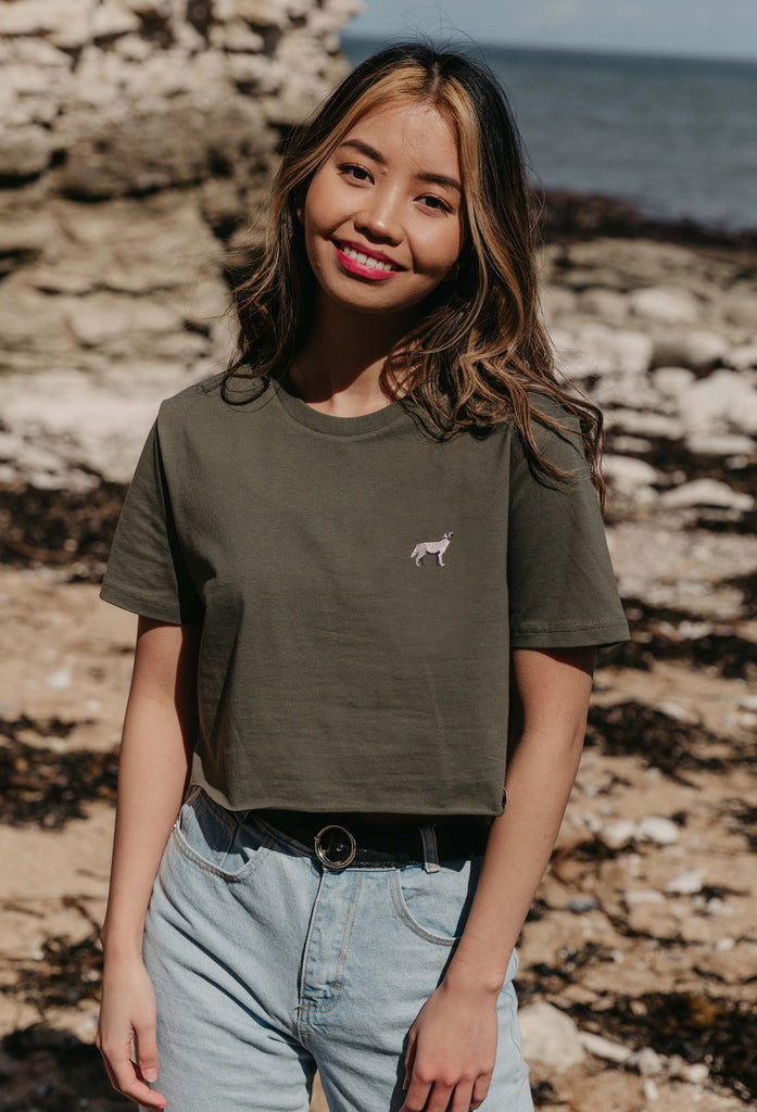 grey wolf womens cropped t-shirt Big Wild Thought