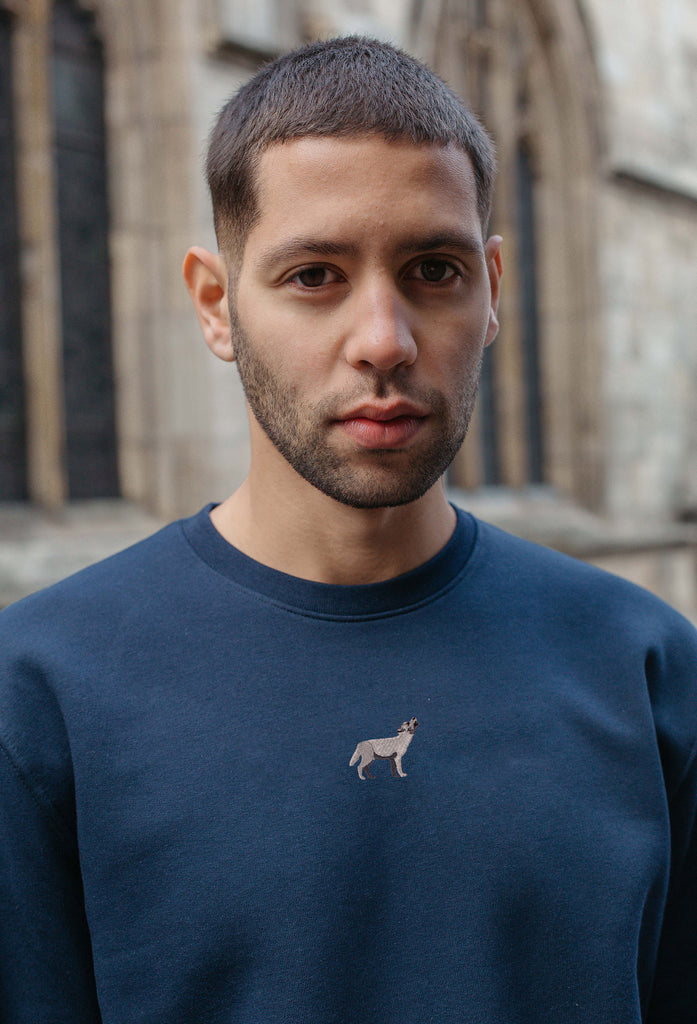 Grey Wolf Unisex Embroidered Organic Sustainable Sweatshirt Jumper Big Wild Thought