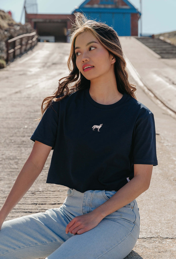 grey wolf womens cropped t-shirt Big Wild Thought