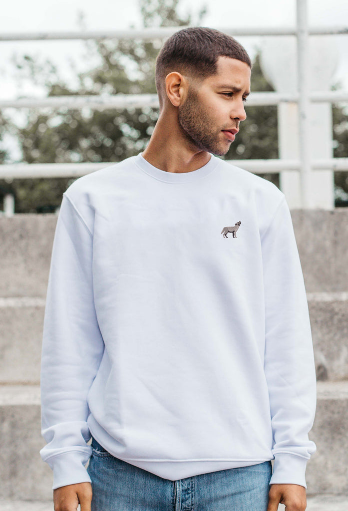 Grey Wolf Unisex Embroidered Organic Sustainable Sweatshirt Jumper Big Wild Thought