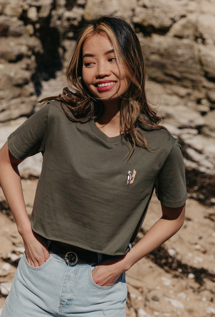 woodpecker womens cropped t-shirt Big Wild Thought